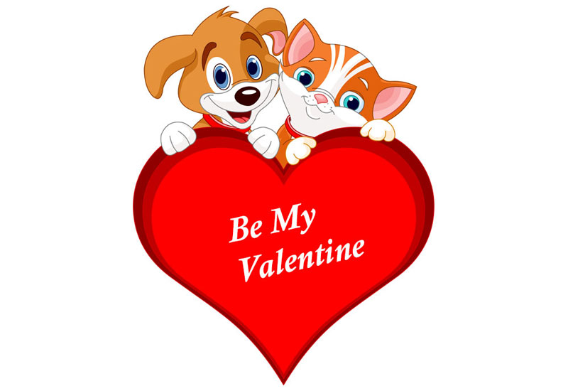Clip Art of Dog and Cat with 'Be My Valentine' Heart