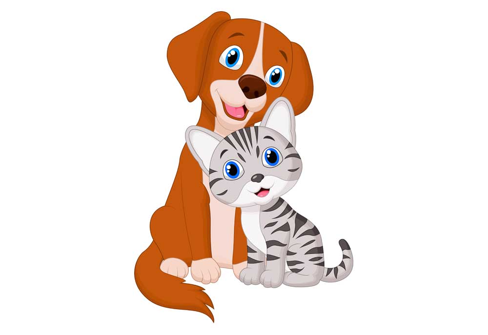 Clip Art of Brown Tan Dog with Grey Tiger Striped Cat | Dog Clip Art Pictures