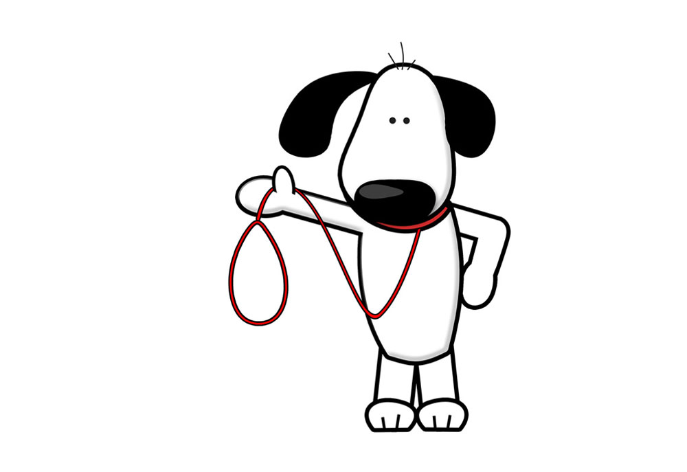 Clip Art of Dog Standing on Hind Legs Holding Out the End of Leash | Dog Clip Art Pictures