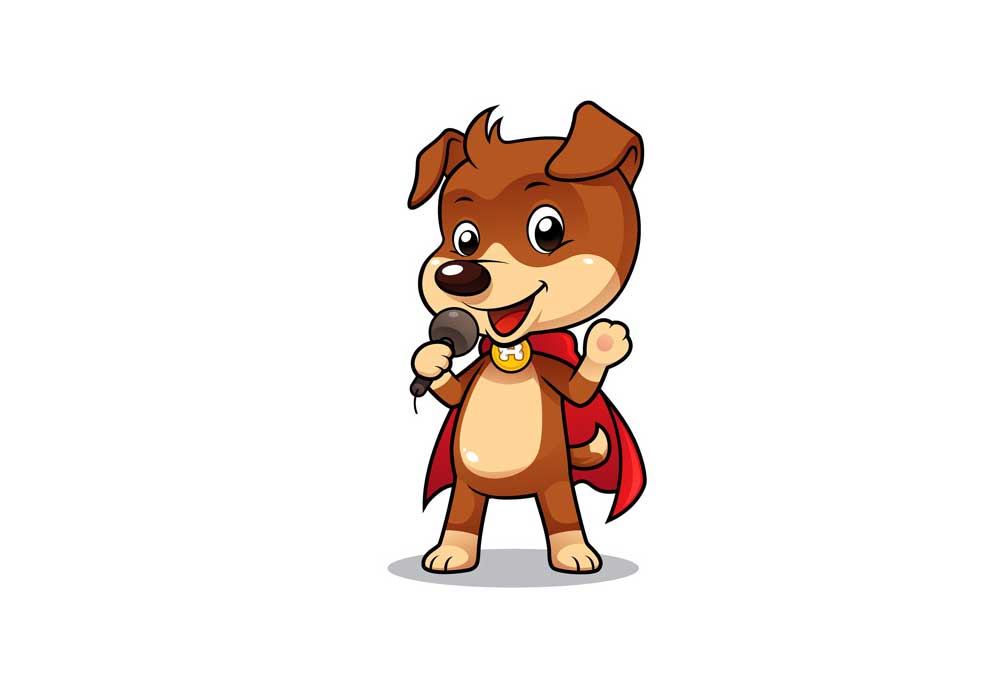 Dog in Red Cape Holding Microphone Giving Speech | Dog Clip Art Pictures Images