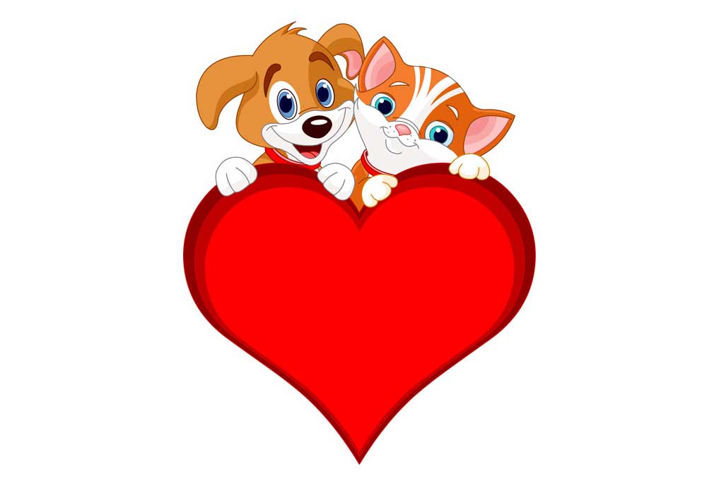 Valentine's Day Clip Art Dog and Cat Hold Large Red Heart Add Text | Stock Dog Pictures Images