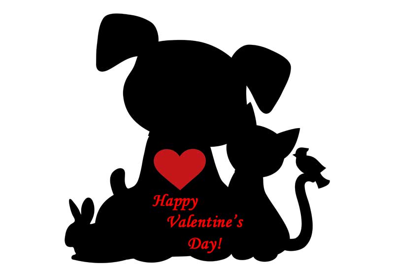 Dog Animal Silhouettes with Heart - Happy Valentine's Day!
