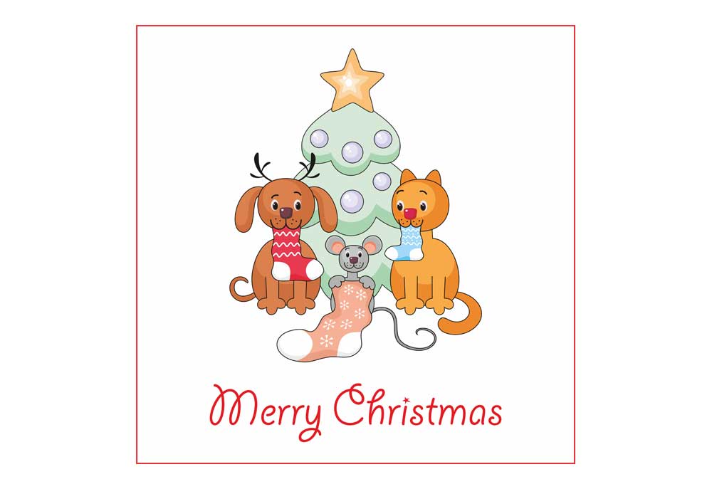 Christmas Greeting Card with Dog Cat Mouse | Dog Clip Art Pictures Pictures Images