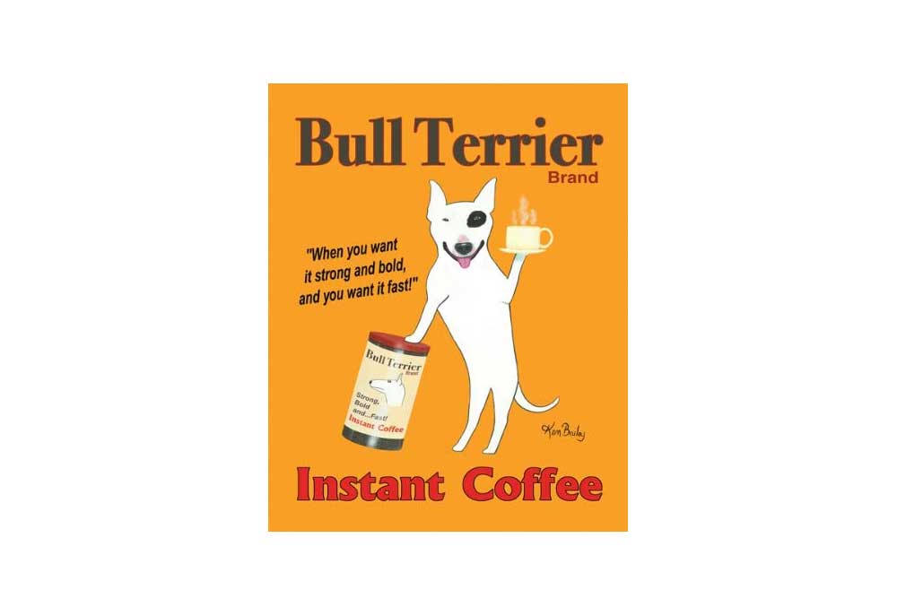 Bull Terrier Brand Instant Coffee Dog Poster by Ken Bailey | Dog Posters and Prints