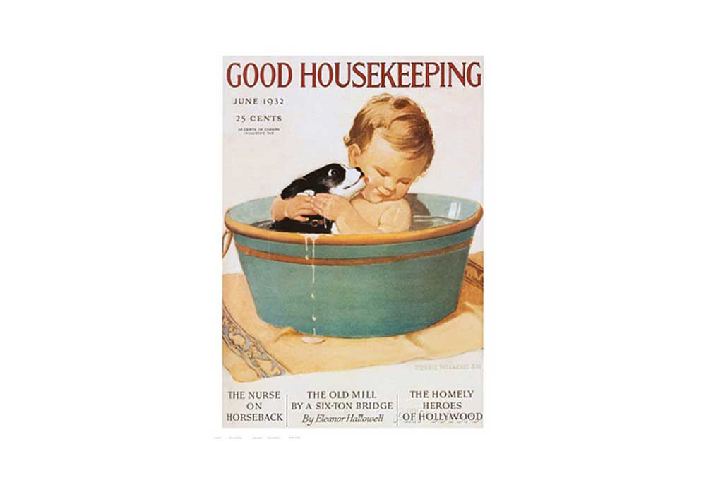 Good Housekeeping Magazine 1932 Puppy and Baby in Wash Tub | Dog Posters and Prints