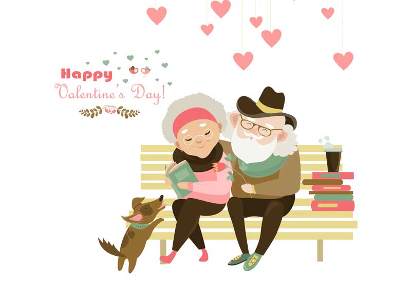 Dog with Older Couple Clip Art - Happy Valentine's Day Text