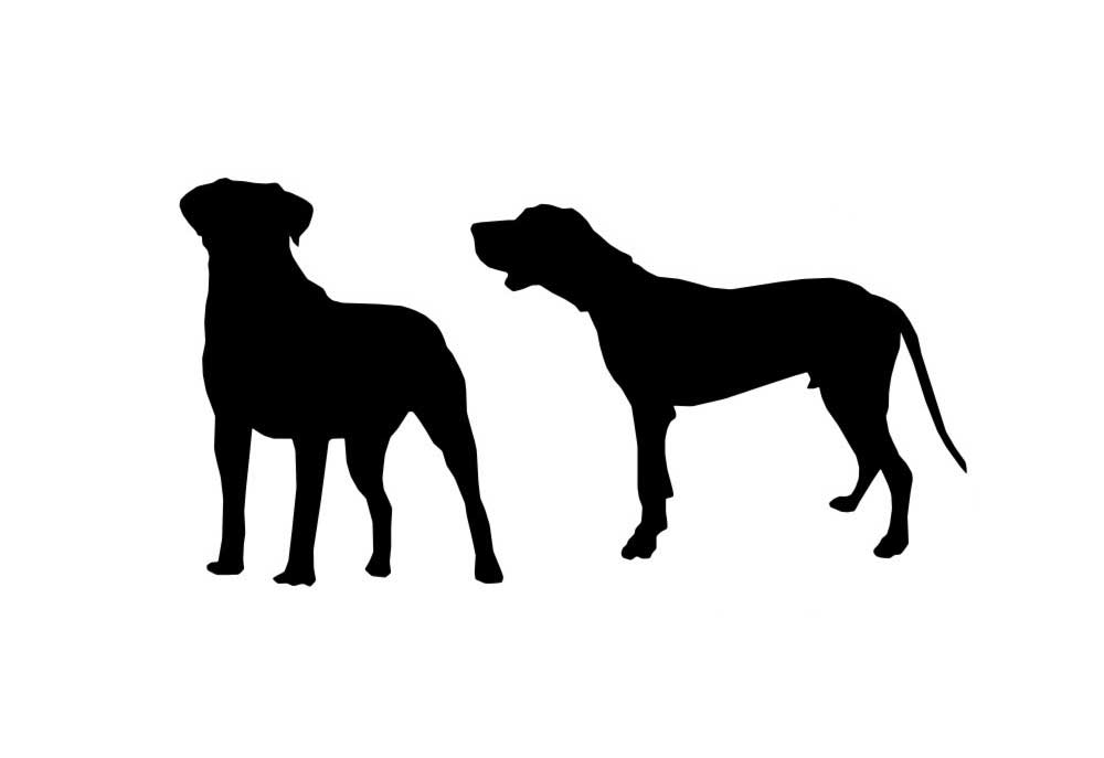 Clip Art Silhouettes of Two Large Dogs Standing | Dog Clip Art Pictures