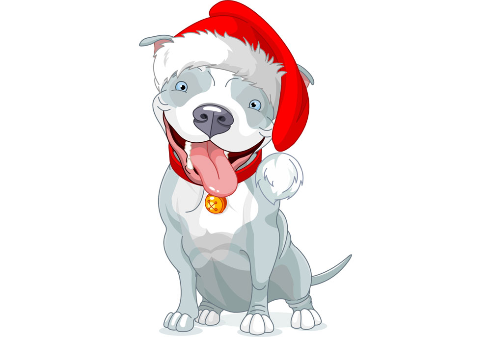 Christmas Dog Clip Art of a Pit Bull Terrier in a Santa Hat | Dog Clip Art Pictures